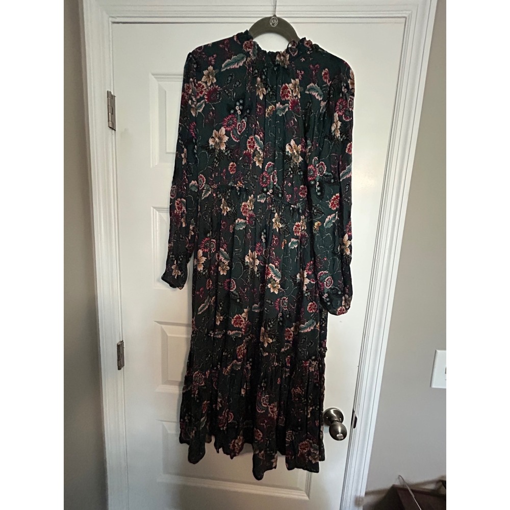 Nurture by Westbound Green Floral Paisley Smocked Tiered Midi Dress Large Boho
